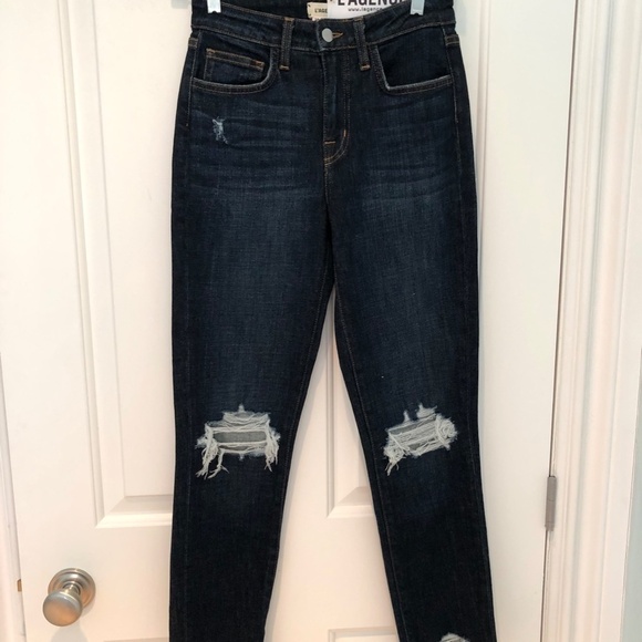 L'AGENCE Jeans High Line Skinny Dark Destruct Wash High Rise Distress (24) NWT - Picture 1 of 11